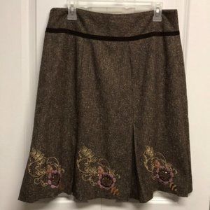 Madison Studio Dark Brown Beaded Embordered Mid Rise Flare Skirt Size 10